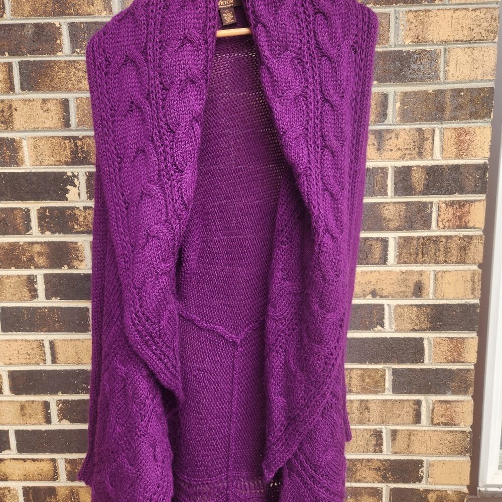 Xl victor , wool blend open front duster, in purple